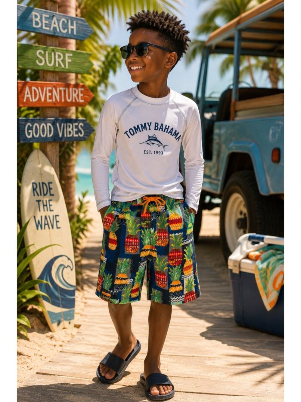 Tommy Bahama Kids Swim Trunks Pineapple Print Size Large NWT Tropical Board Shor